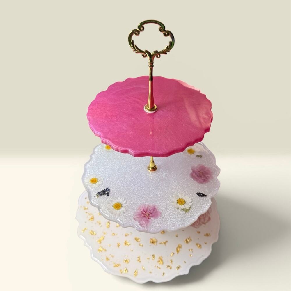 Handmade 3 Tier Resin Tray | Pressed Flower Stand | Jewelry Dessert Tea Party De